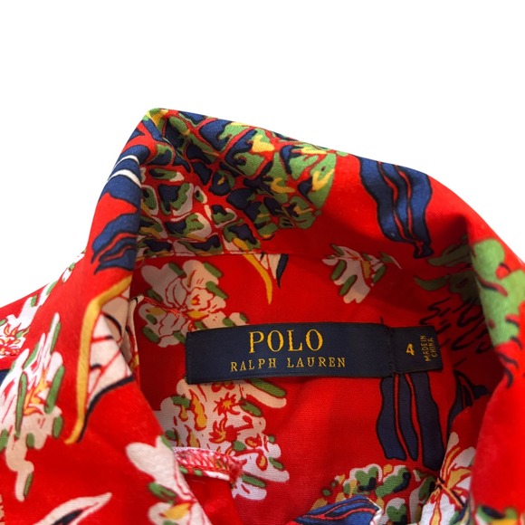 Polo Ralph Lauren Women's Red Pineapple Floral Print Button Down Romper Size 4 - Picture 5 of 12